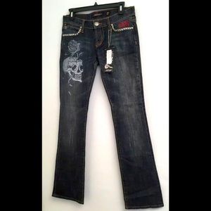NWT Ed HaRdy Skull RoSe 🥀 Studded Jeans